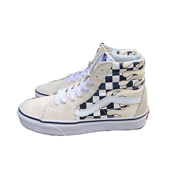 Vans Sk8-Hi Checker Flame Sneakers Off White Black High Top Classic Skate Shoes - Picture 10 of 10